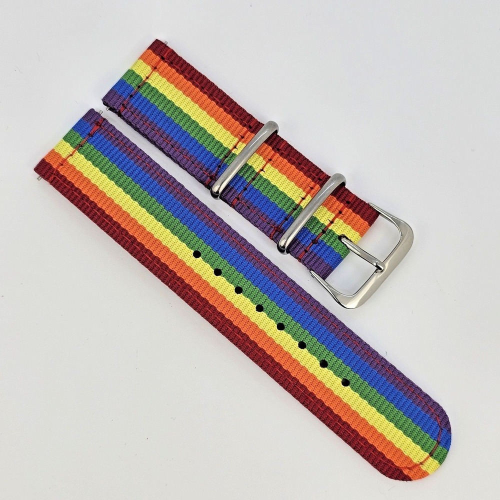 22MM Rainbow Multicolor Canvas Nylon Watch Bands Quick Release Two-Piece Straps